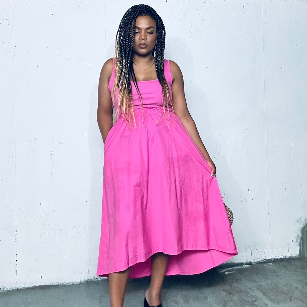 a new day Vibrant Pink Cotton High Low Dress, S